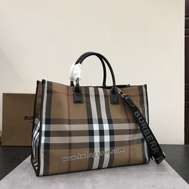 Burberry專門店新款手提購物袋 巴寶莉棉質格子托特款The Belt貝爾特包 yxb1309